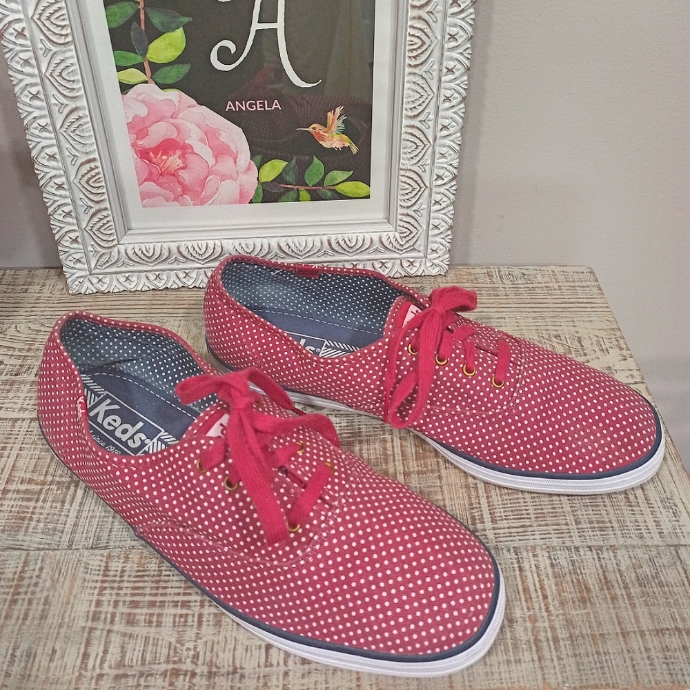 Ked's Burgundy Polka Dot Lace Up Sneakers